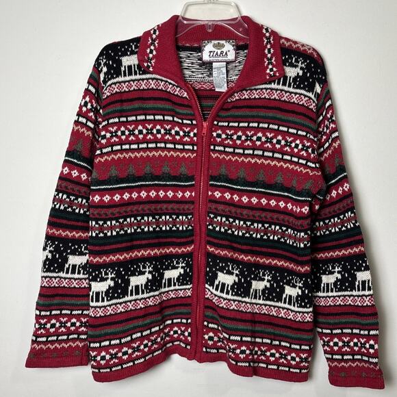 Tiara International Sweaters - Tiara International VTG Fair Isle Christmas Cardigan Sweater SZ S Zip Up Holiday